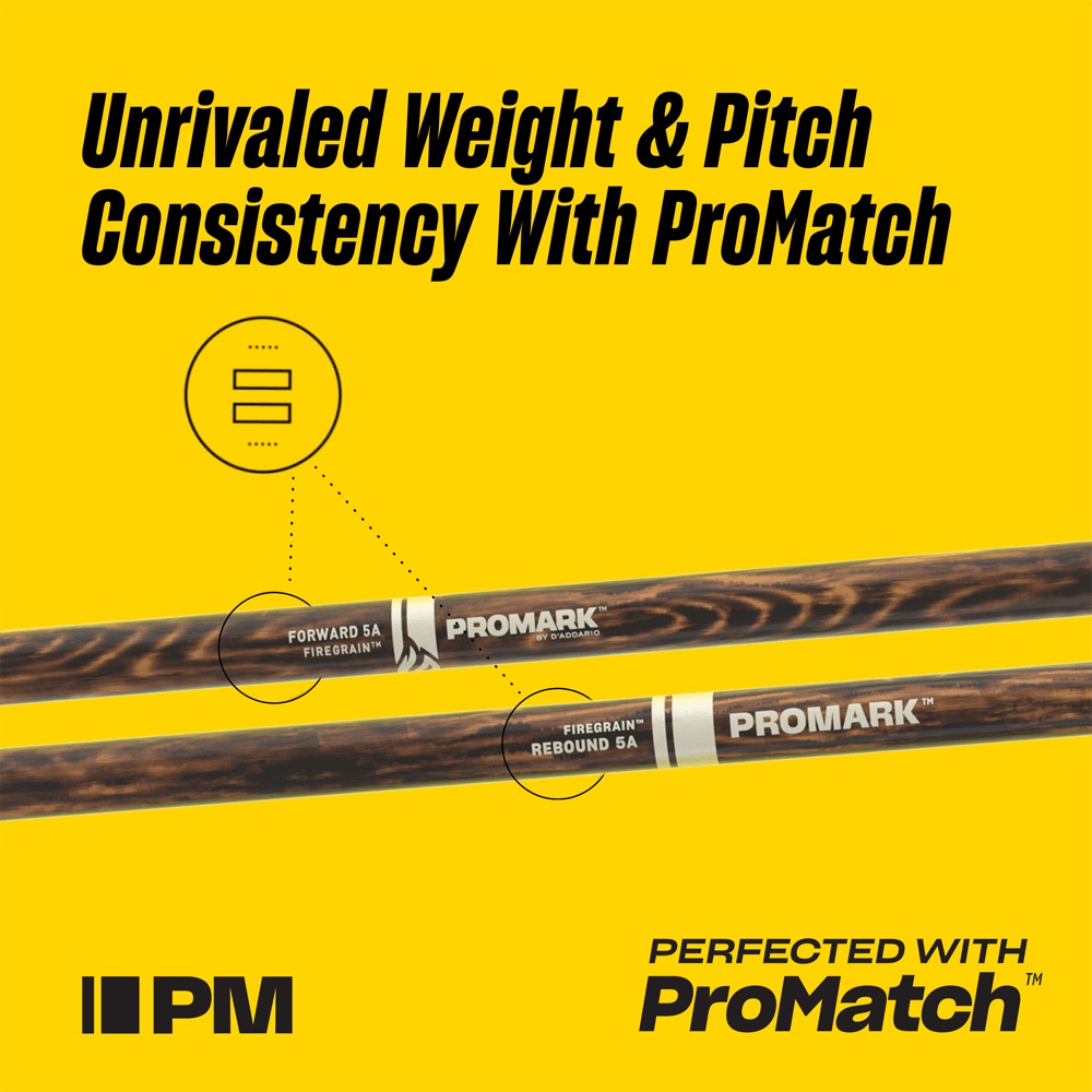 ProMark Rebound 5AB FireGrain Hickory Drumstick, Acorn Wood Tip