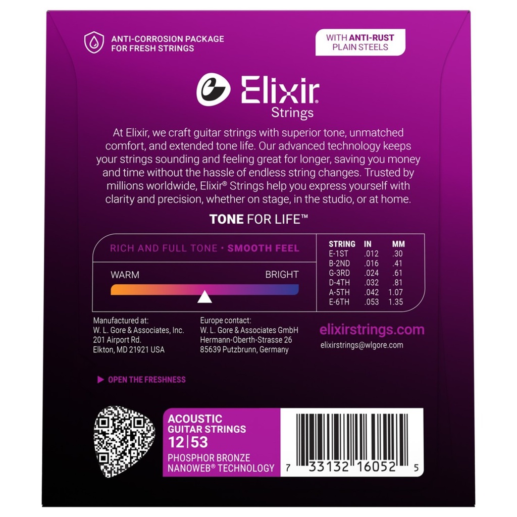 Elixir Nanoweb 12/53 Light Phosphor Bronze 16052