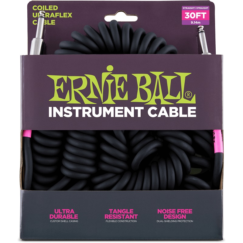 Ernie Ball EB6044 Cabo Instrumento Espiral 9m Preto