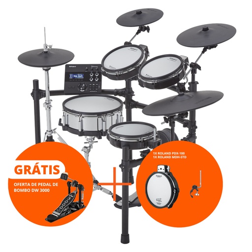 [A/010780] Roland TD-27KV2, Kit bateria digital com OFERTA de pedal DW-3000 + 1x Roland PDX-100 + 1x Roland MDH-STD
