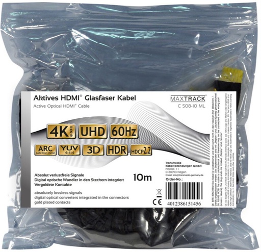 [A/012518] Maxtrack cabo HDMI 2.0 40m, AOC, 4K@60Hz, 18Gbps