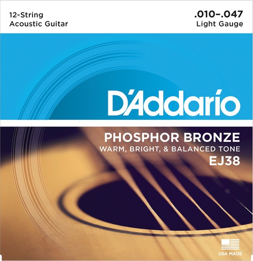 [A/001555] Daddario EJ38 Light 10/47 Phosphor Bronze, set com 12 cordas