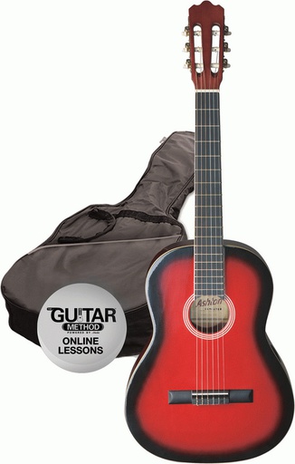 [A/000508] Ashton SPCG34 Transparent Red Burst, guitarra clássica 3/4