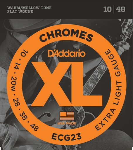 [A/001540] Daddario ECG23 Extra Light 10/48 Chromes, Flatwound
