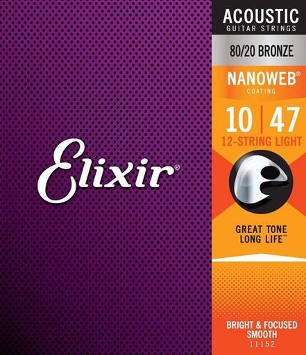 [A/002313] Elixir Nanoweb 10/47 Light 12 Cordas Bronze 11152