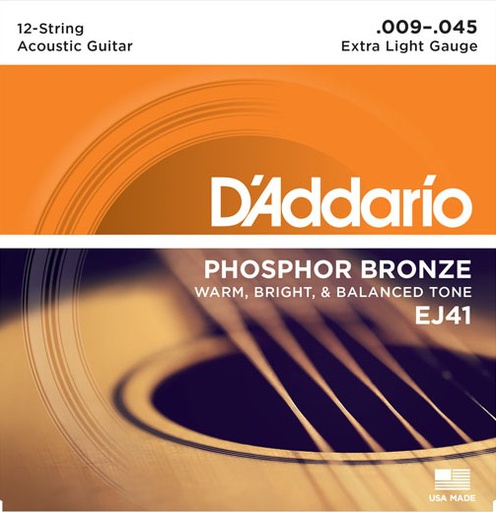 [A/001556] Daddario EJ41 Extra Light 09/45 Phosphor Bronze, set de 12 cordas