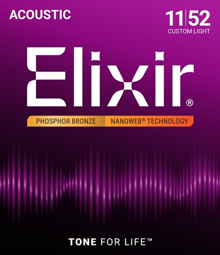 [A/002349] Elixir Nanoweb 11/52 Custom Light Phosphor Bronze 16027