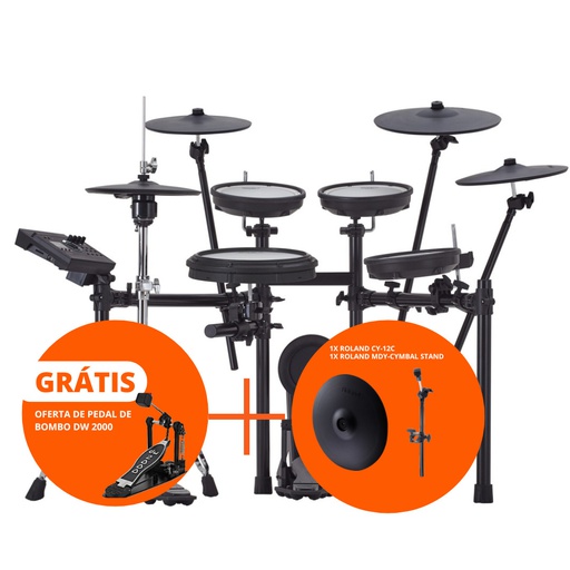 [A/008094] Roland TD-17KVX2 E-Drum com OFERTA de pedal DW-2000 + 1x Roland CY-12C + 1x Roland MDY-Cymbal Stand